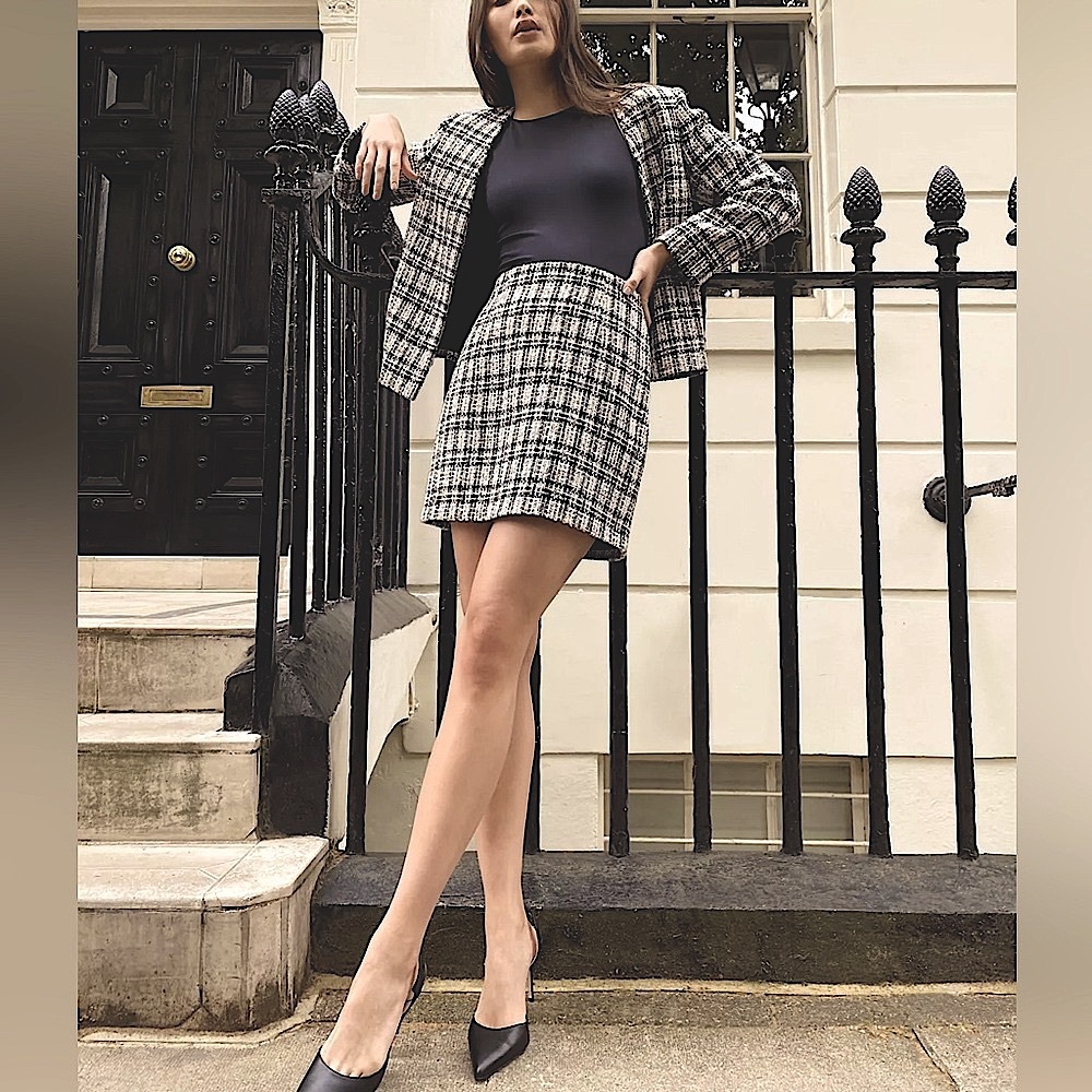 Babaton | LITTLE TWEED SKIRT - Black / Pastel Tweed